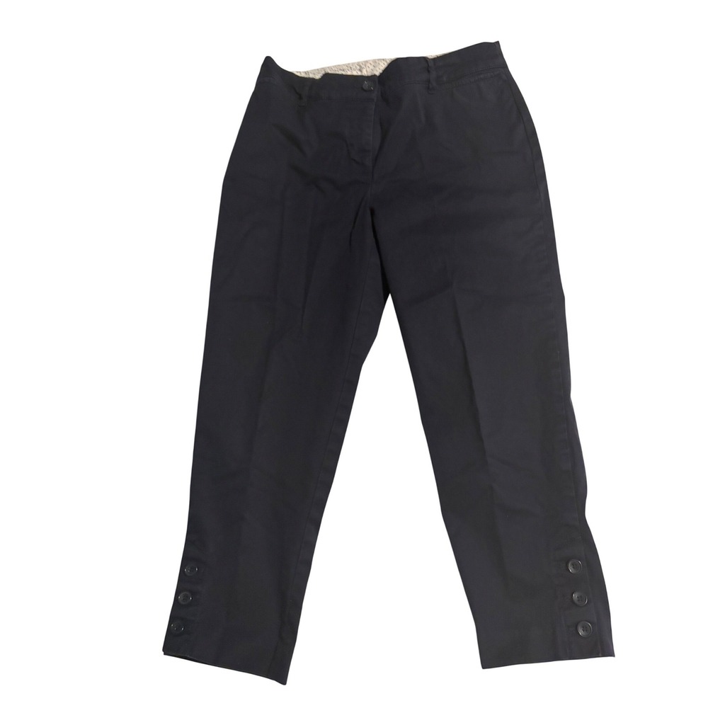 Talbots Perfect Crop Pants Navy Blue Button Ankle Detail Size 2P Preppy Classic